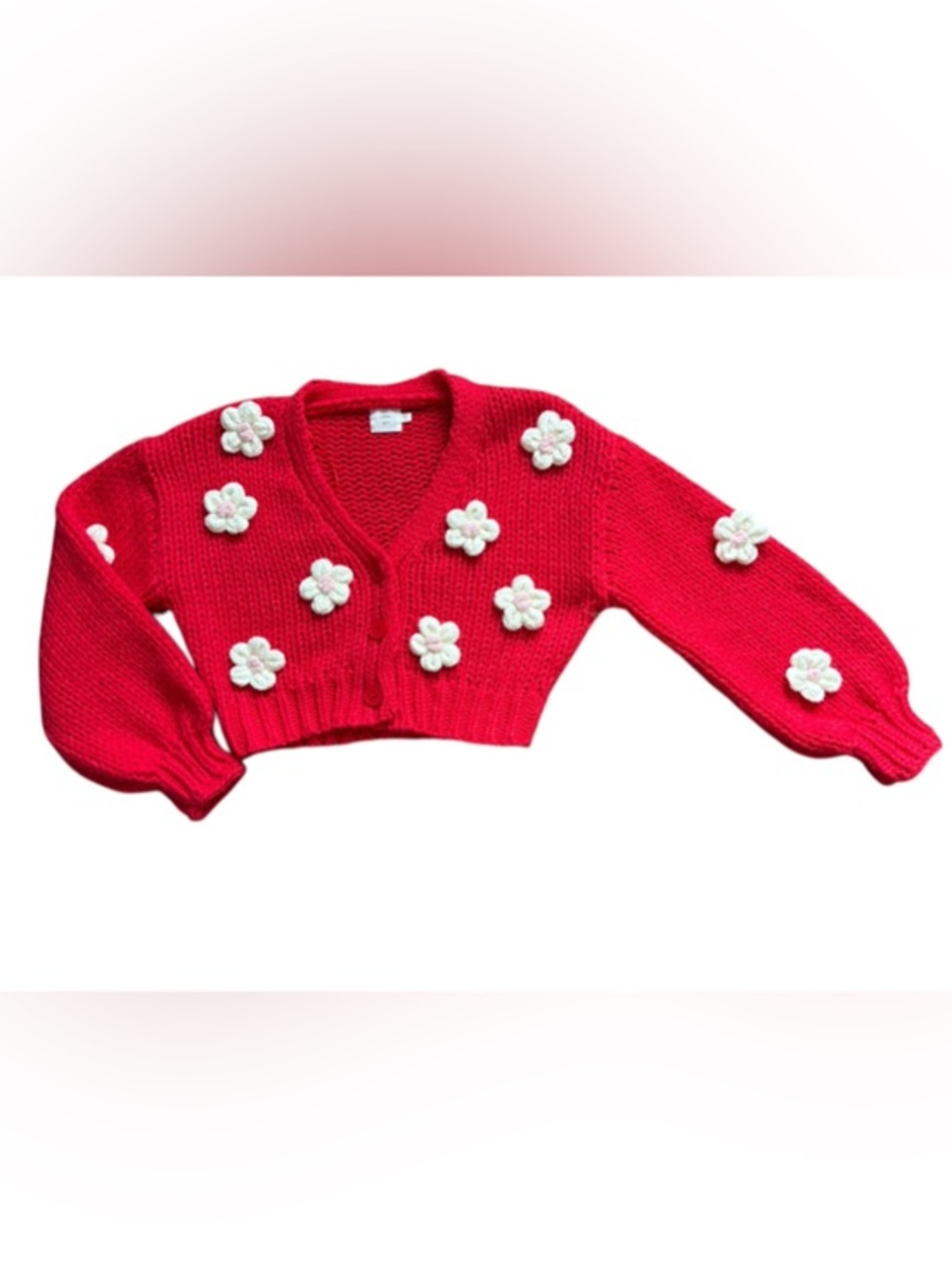 NWT Luna Ivy Red Cropped V-Neck Cardigan w/White
Flowers size small